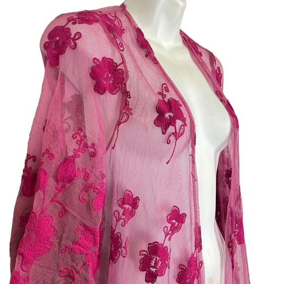 Dee Elly Pink Lace Embroidered Open Sheer Coverup Top Jacket Floral Fairy sz S - Picture 5 of 16
